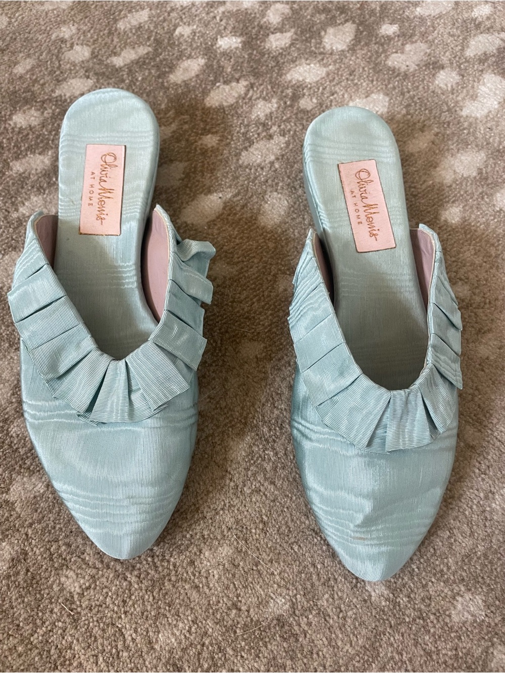 Olivia Morris Duck Eye Blue Moire slippers size 7